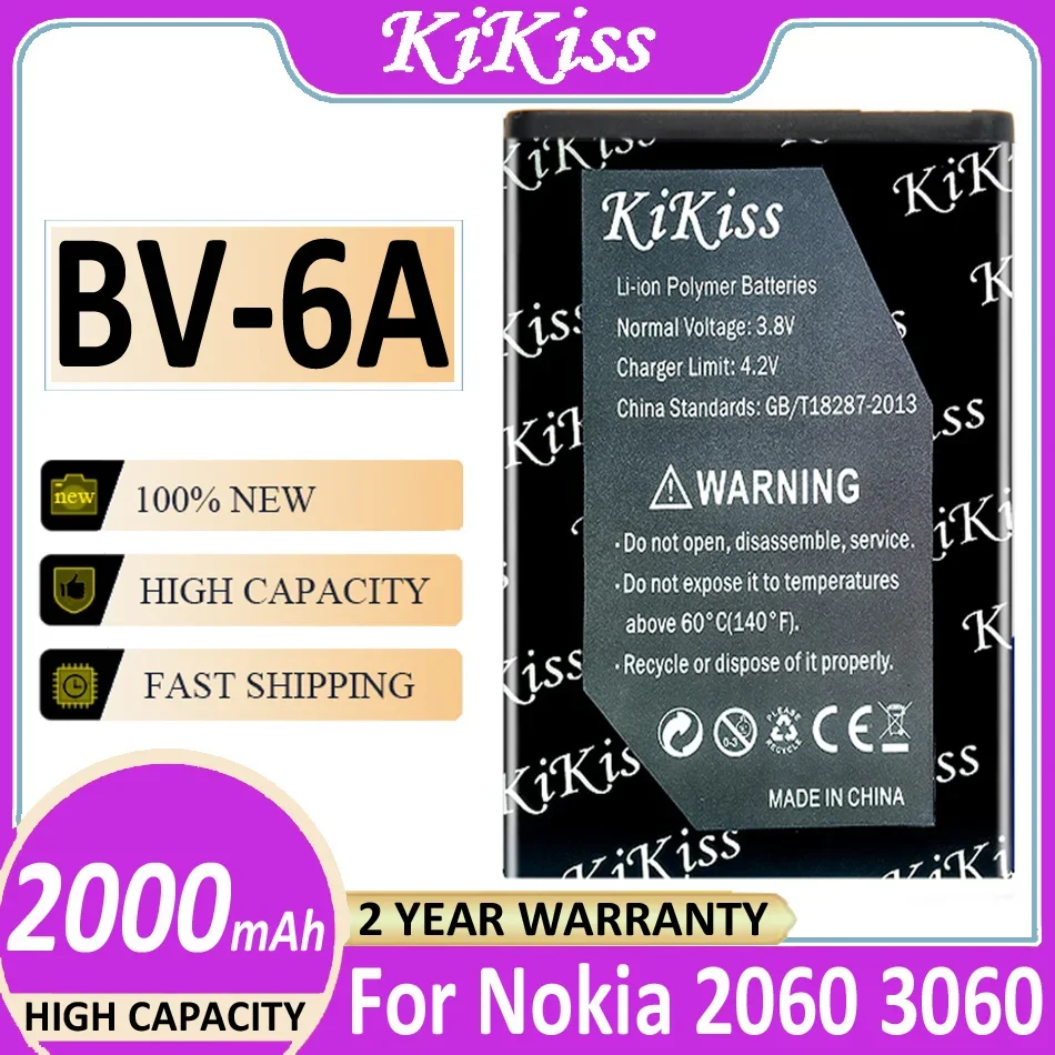 Аккумулятор KiKiss BV-6A BV 6A BV6A 2000mAh для Nokia Banana 2060 3060 C5-03 5250 4G Bateria