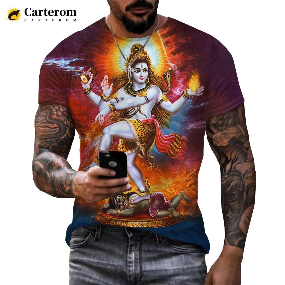 

2022 футболка с 3D изображением индуистского бога, лорд Шивы, ХИВА, хидуизм, Вишну, уличная одежда с принтом Харадзюку, топы для мужчин и женщин, ...