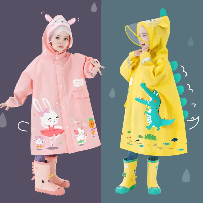 

Animal Position Cute Dinosaur With Wateproof Raincoat Backpack Raincoat Rainwear Rain Children Student Poncho Jacket Kids