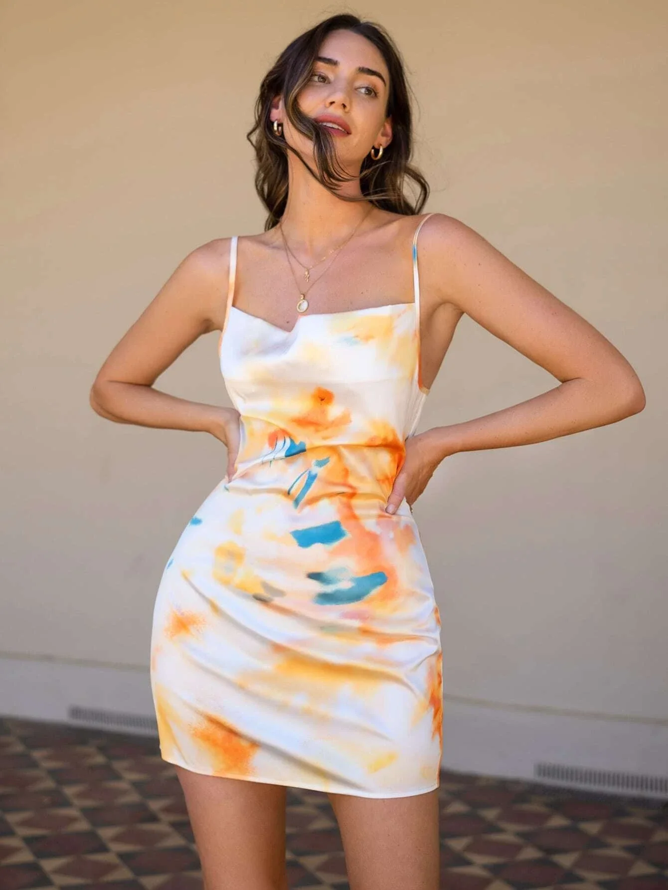 

Tie Dye Print Satin Cami Dress