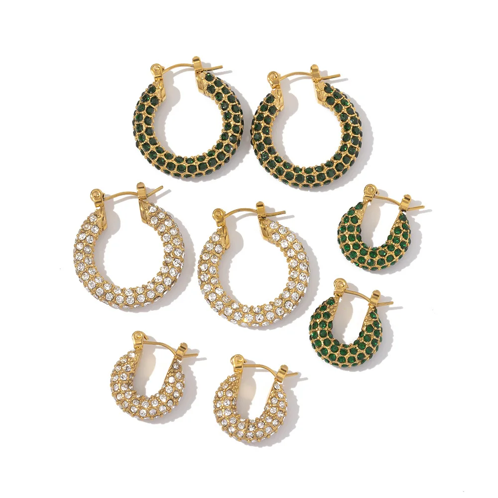 Stainless Steel PVD 18K Gold Plated Tarnish Waterproof Zircon Crystal Twist Hoop Earrings For Woman Jewelry Wholesale INS Trendy