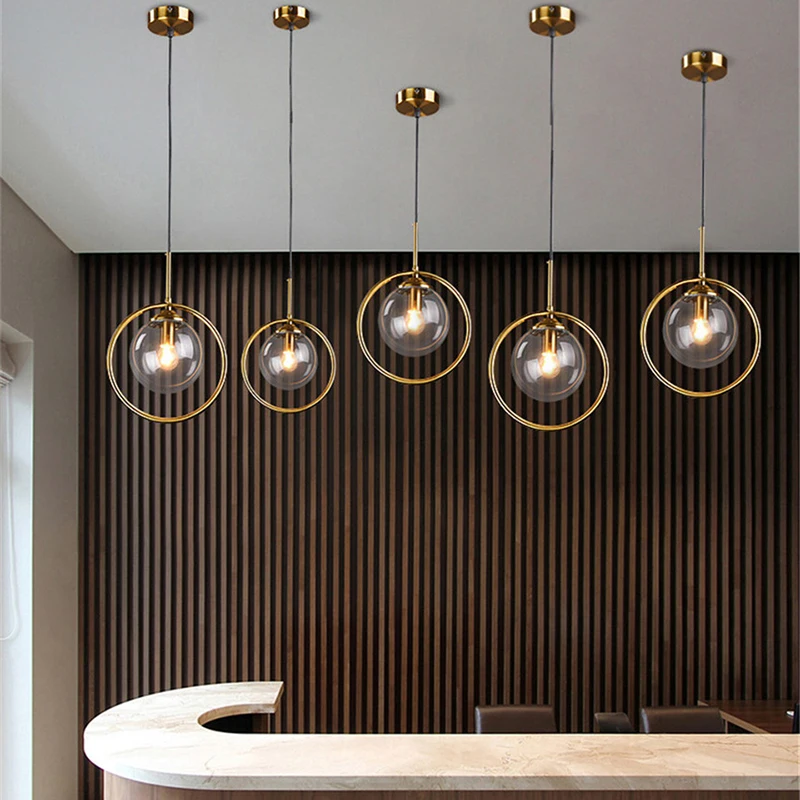 

Nordic Glass Ball Pendant Lights Lighting Gold LED Pendant Lamp for Living Room Home Loft Industrial Indoor Decor E27 Luminaire