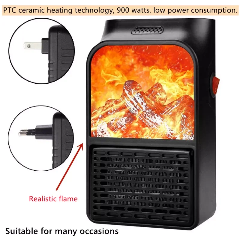 

Portable Ceramic Space Heater Heater Fan Thermostat Control Fireplace Heater with Realistic Flames 900W