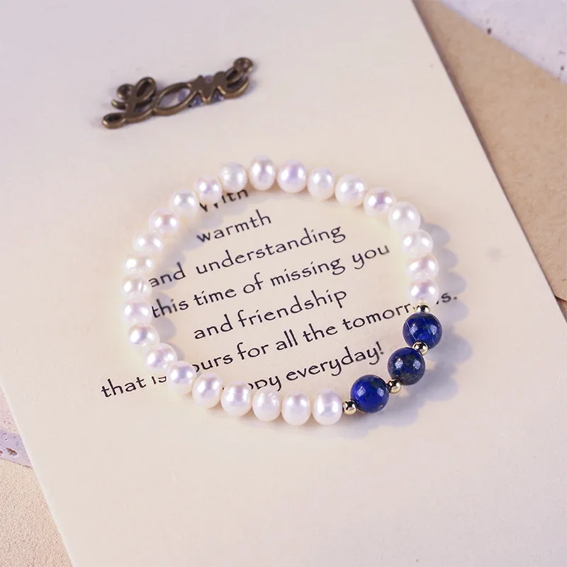 

Freshwater pearl small fresh forest package gold lapis lazuli niche bracelet feeling girlfriends gift