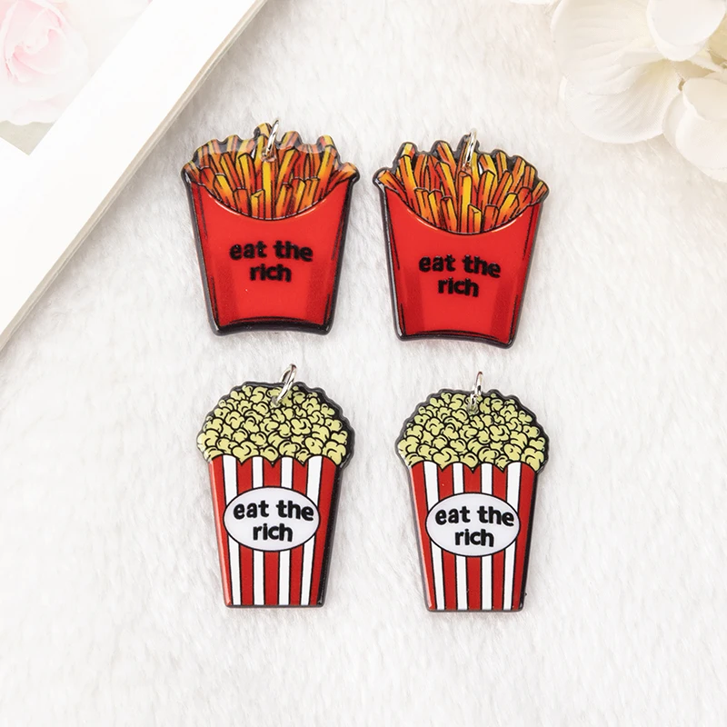 

10Pcs Eat The Rich Chips Charms Acrylic Popcorn For Earring Keychain Pendant Necklace Diy Making