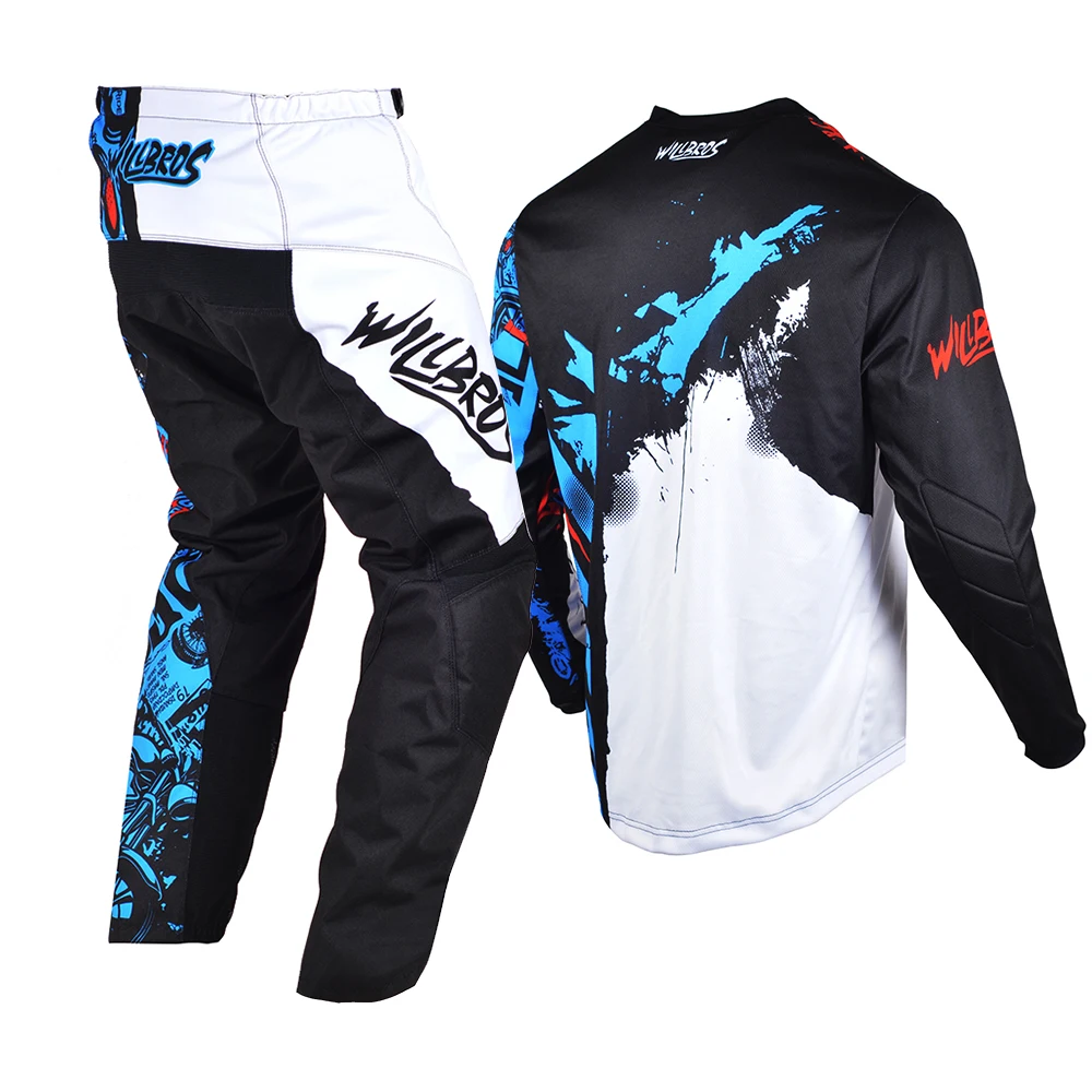 Willbros Black/Blue Motocross Dirt Bike Offroad MX Jersey Pants Combo Riding Downhill Racing Gear Set enlarge