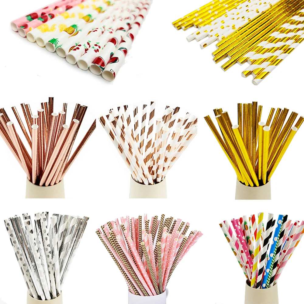 

Paper Straws Gold Pink Straws 25/100pcs Cocktail Decor Hawaiian Party Straws for Drinks Baby Shower Wedding Birthday Party