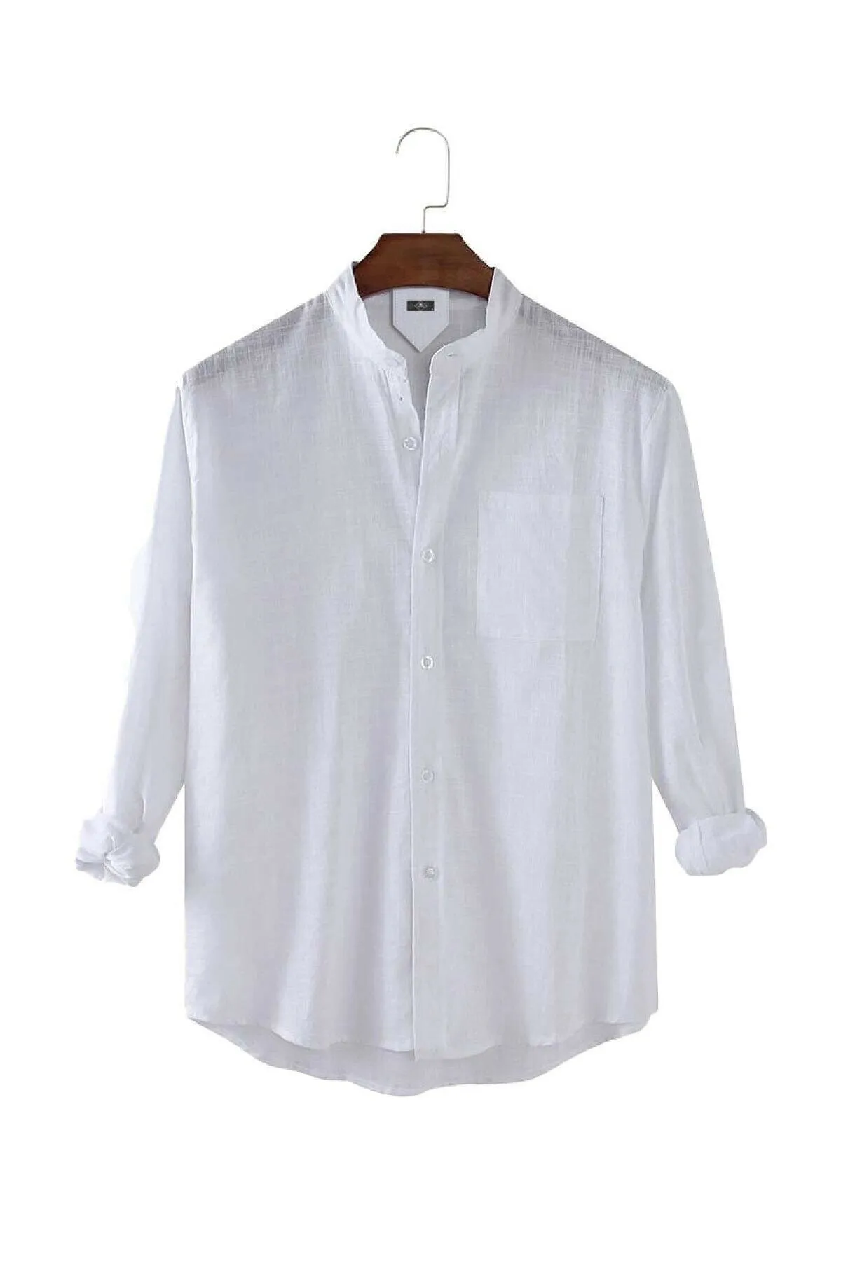 Therapy Men Men 'S Crew Neck Long Sleeve Pockets Linen Shirt 21K-4300577-01 White