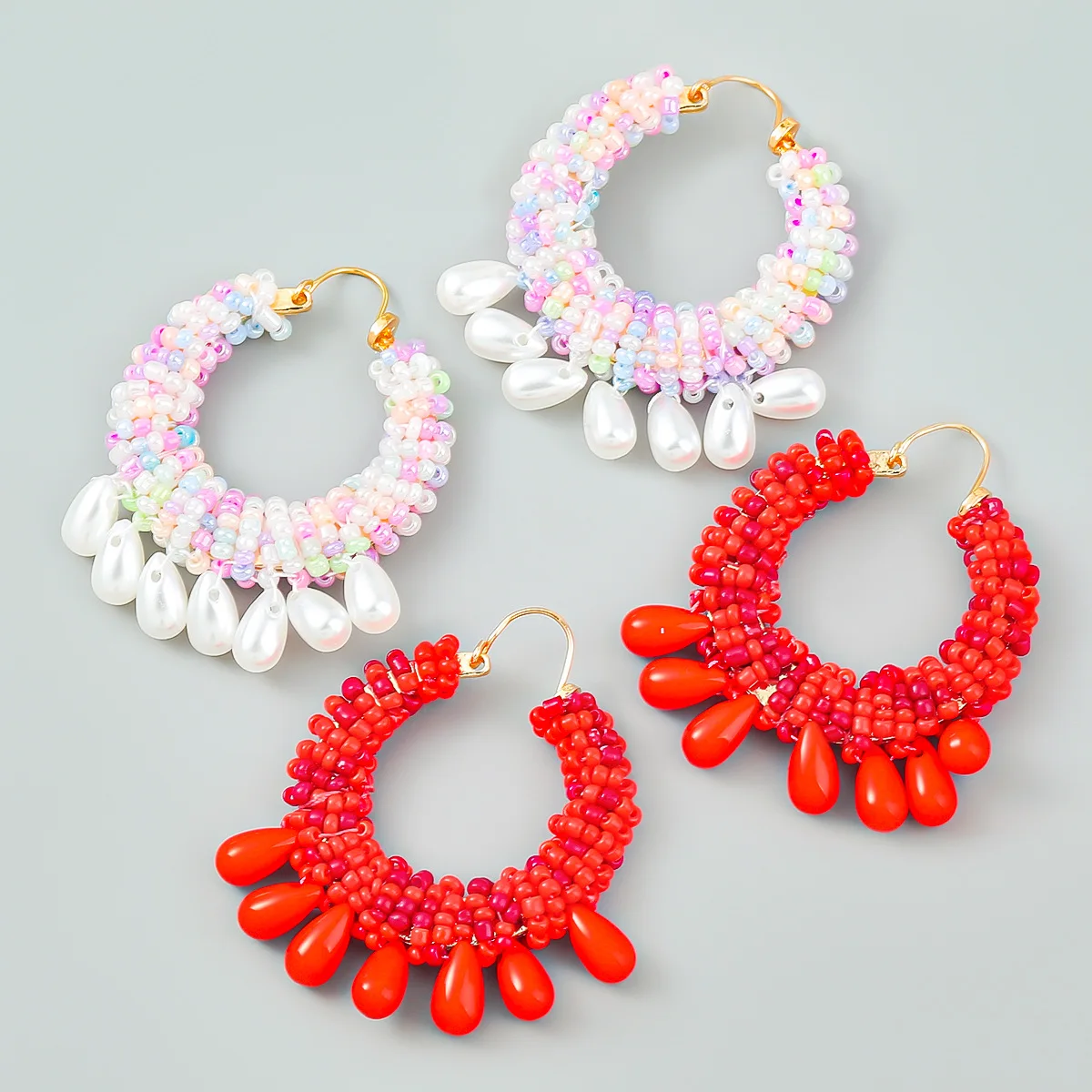 

2023 New Fashion Bohemian Colorful Handmade Beaded Round Circle Hoop Earrings for Women Simple Statement Jewelry Wholesale