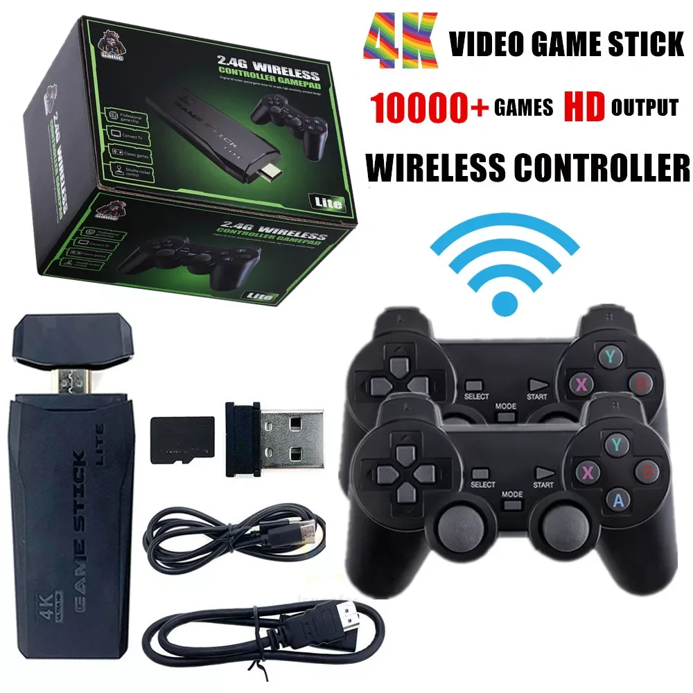 

Double handle Wireless Controller Game Stick 4K Video Game Console 2.4G 10000 games 64GB 32GB Retro games For PS1 GBA boy gift