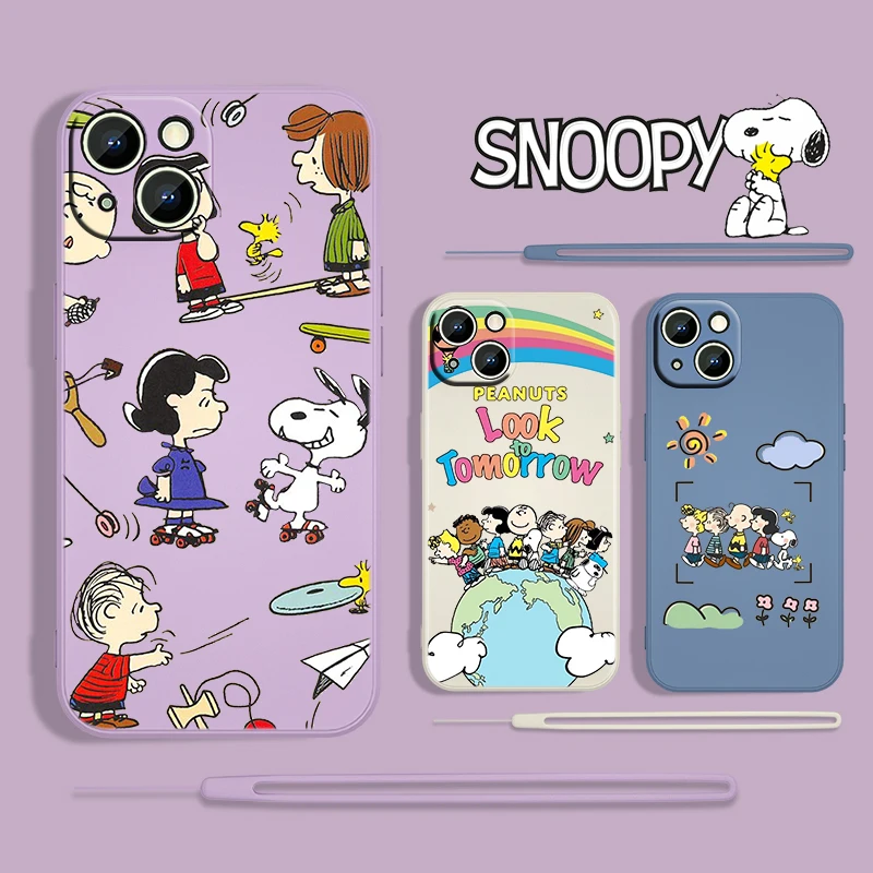 

Snoopy Cartoon Boy For Apple iPhone 13 12 Mini 11 Pro XS MAX XR X 8 7 6S SE Plus Liquid Rope Silicone Phone Case Capa Cover