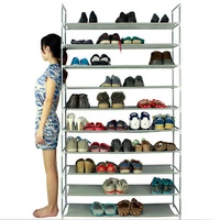 100 x 28 x 175cm shoe rack gray ultra large capacity 10 layers non woven fabrics steel shoe shelf space saving shoes organizer