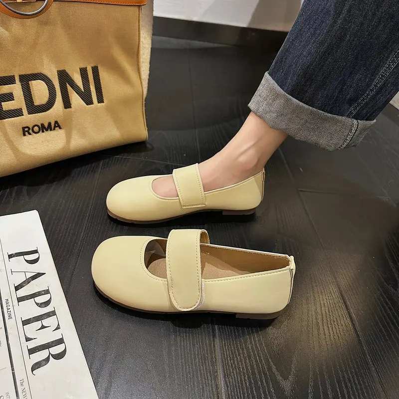 

Korean Shoes Casual Female Sneakers Autumn Round Toe Oxfords Women's Flats Soft Shallow Mouth 2023 Summer Fall Comfortable Leath