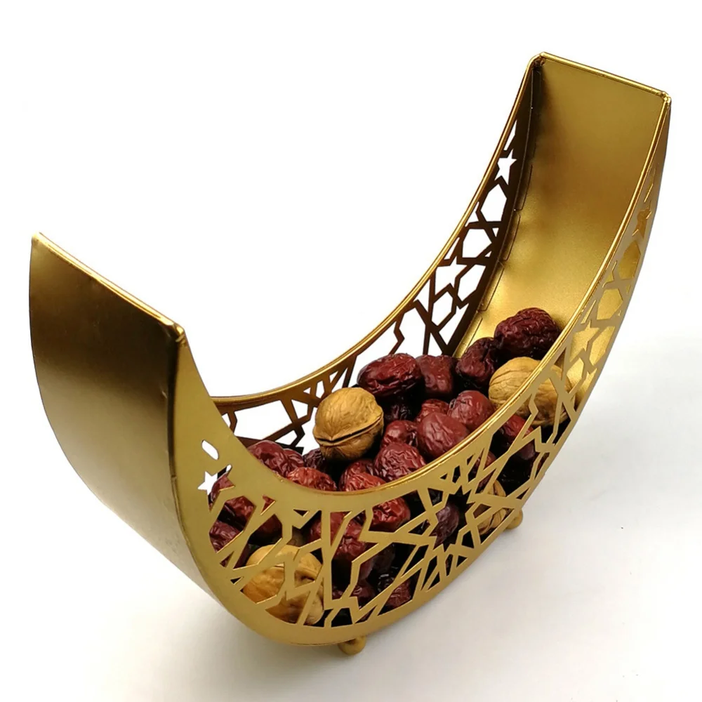 2022 New Ramadan Decoration Tray Dry Fruit Nuts Snacks Storage Plate Dinner Pallet Moon Star Iron Home Decor Holiday Supplies