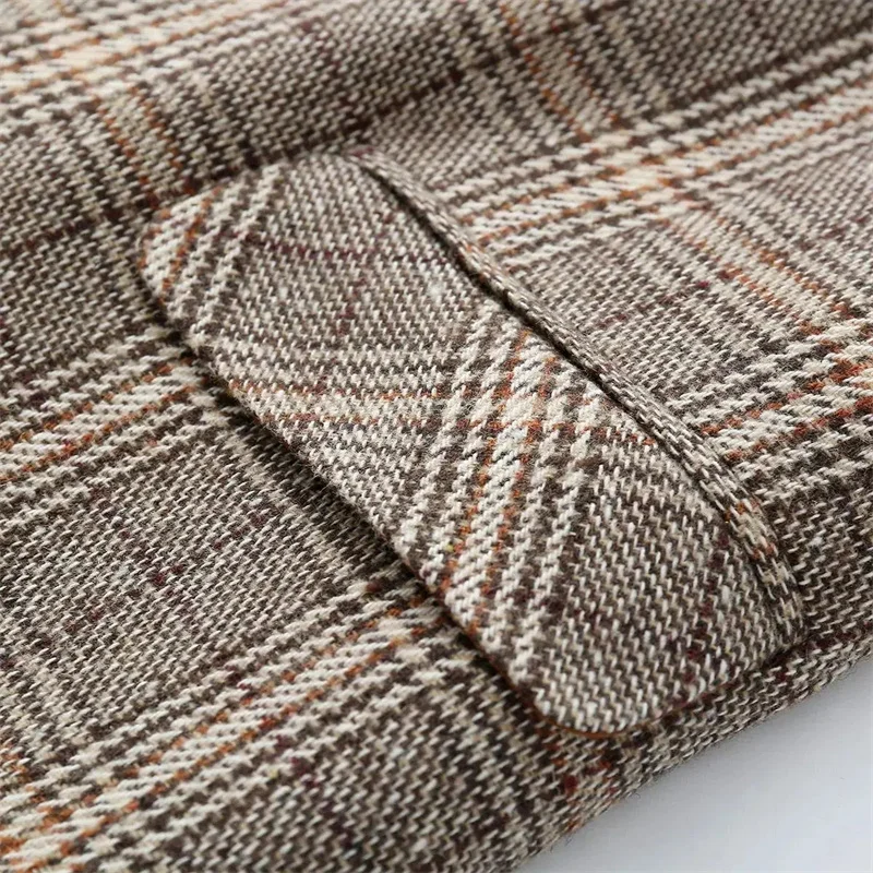 New 2023 Autumn Vintage Single Breasted Office Plaid Blazer Ladies Long Sleeve Korean Loose Suit Jacket Women Blazers Female