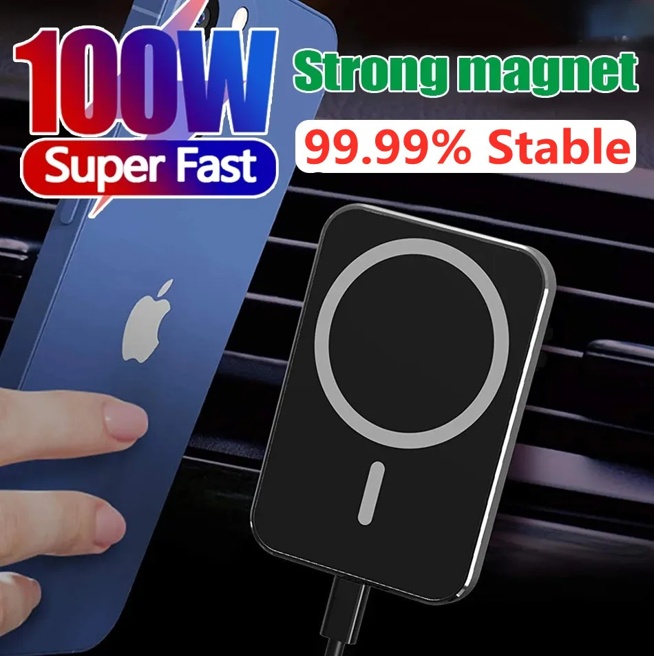 

100W Magnetic Wireless Car Charger Vent Mount for MacSafe Case iPhone 13/13 Pro Max/14/12 Pro Max Mini Magnet Phone Holder Stand