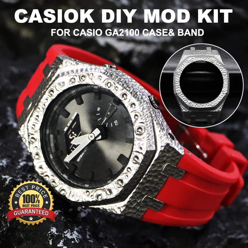 New GA2100 Casioak Mod Kit Metal Bezel Watch Case Rubber Watch Band For G-Shock GA2110 Stainless Steel Accessories