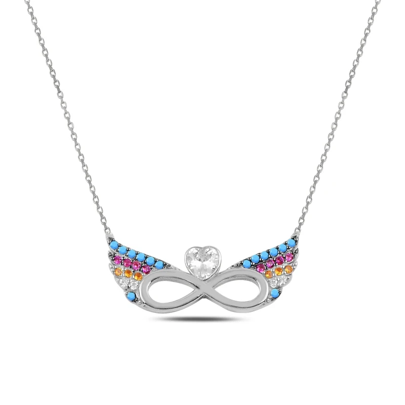 Achat Argent 925 Sterling Infini & Coeur Coloré Zircon Pierre Aile, Collier