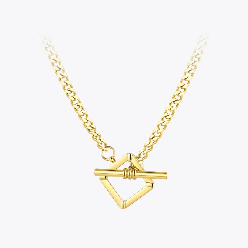 

ENFASHION Hollow Square Bar Interlock Pendant Necklaces Stainless Steel Gold Color Choker Necklace Women Fashion Jewelry P203151