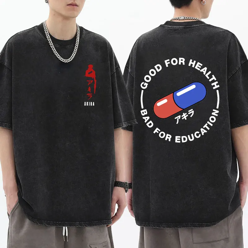

Akira Anime Double-sided Print T Shirts Japanese Manga Harajuku Washed Vintage Black O-Neck T-Shirt Streetwear Tops Tee Shirt