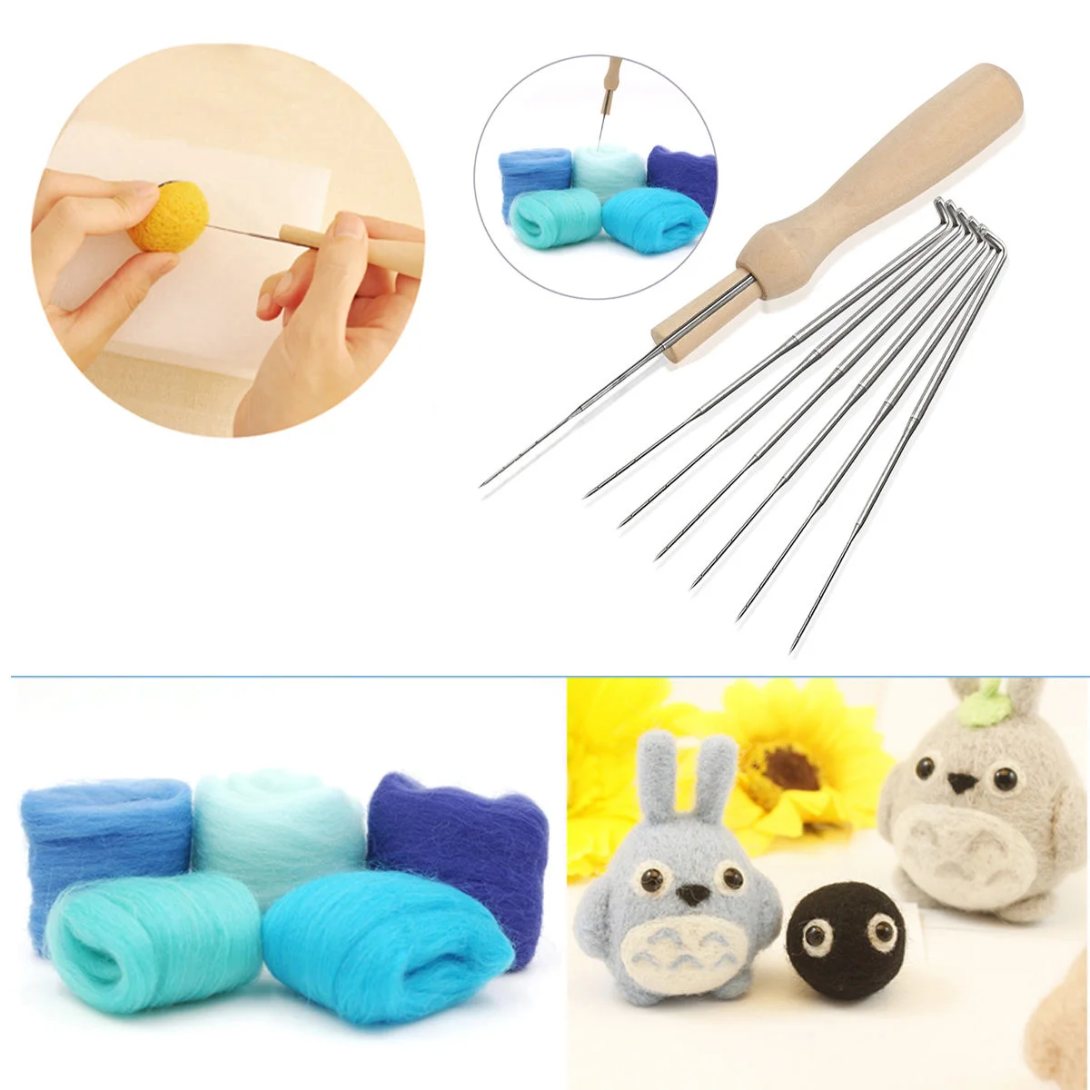 

Set of 7pcs Felting Set with Handle Wool Felt Tool Felting Starter