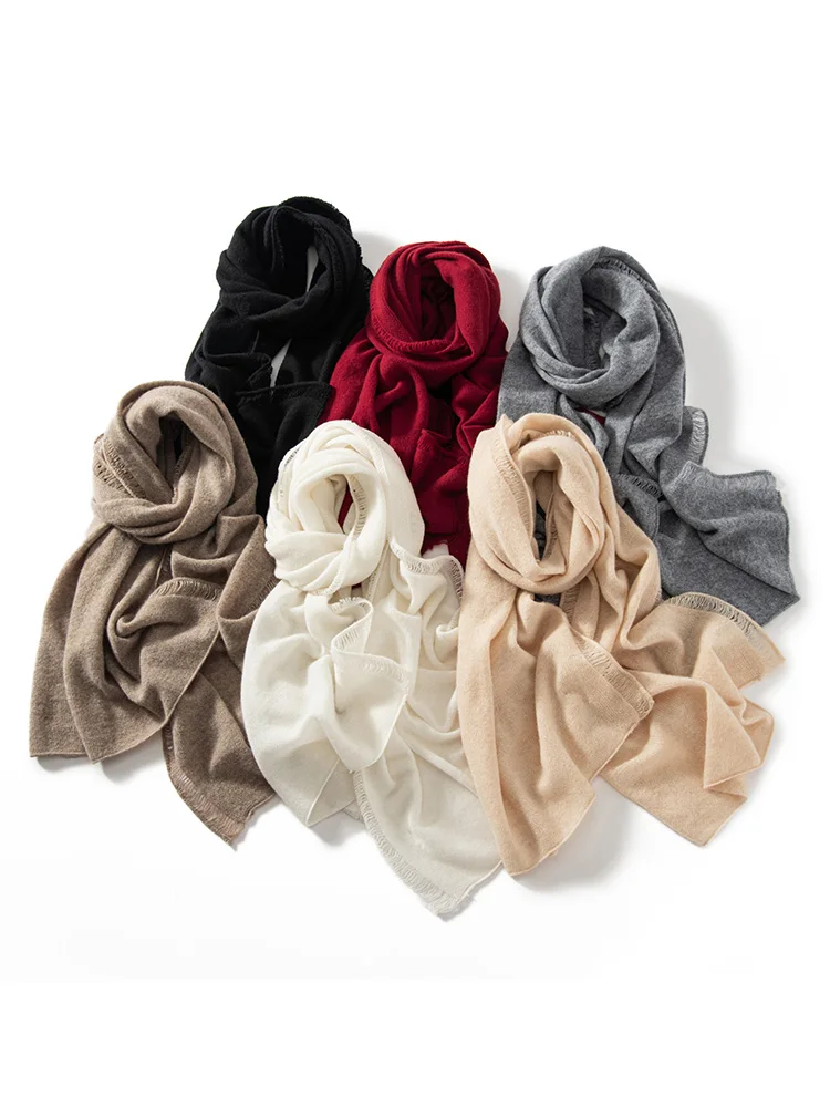 Роскошный женский кашемировый длинный шарф осень-зима 100% вязаный однотонный