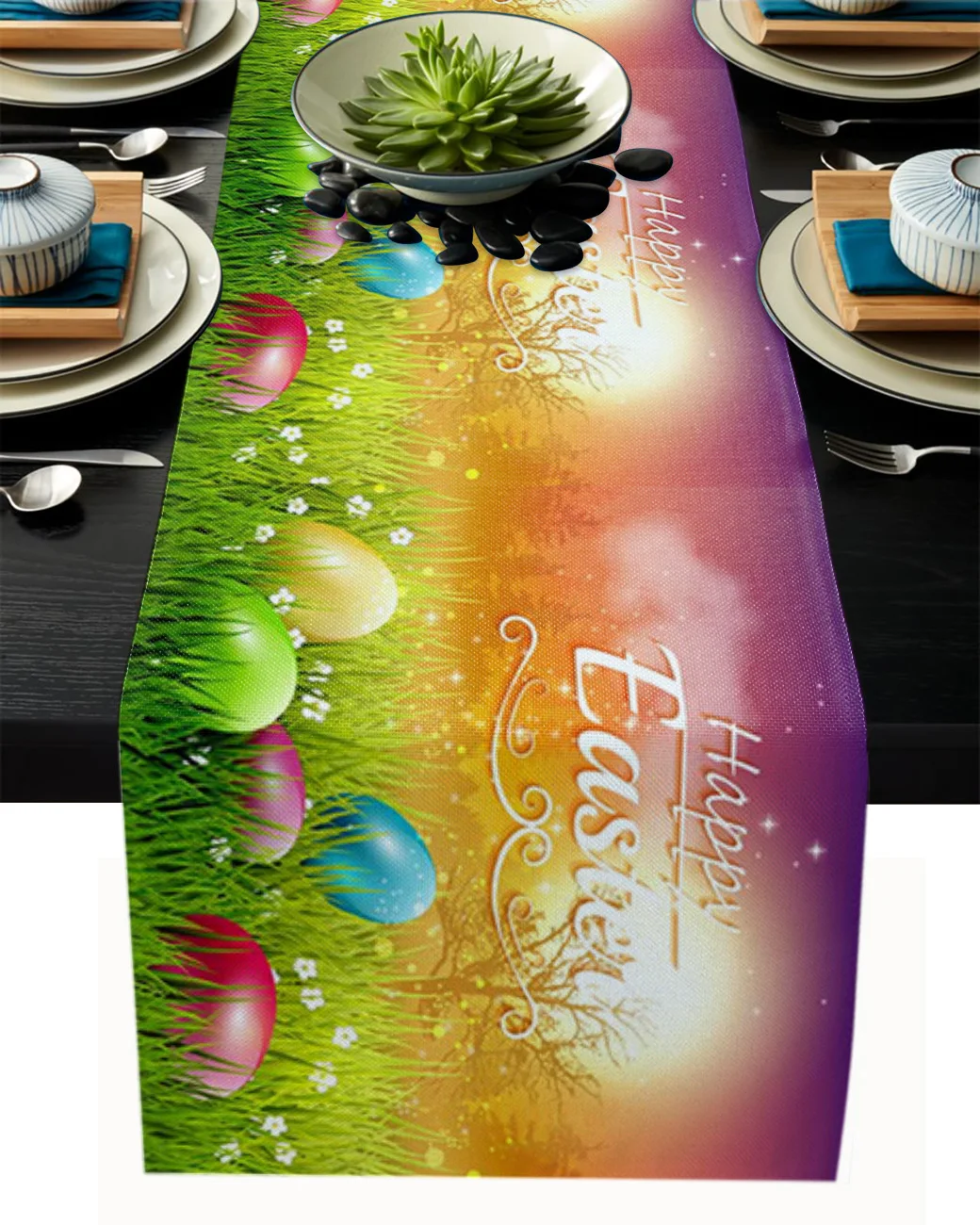 

Easter Egg Greeting Card Grass Table Runner Wedding Party Table Decorations for Home Decor Gift Favor Placemat Tablecloth