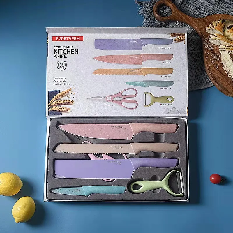 

6Pcs Stainless Steel Kitchen Knives Set Tools Forged Kitchen Knife Scissors Ceramic Peeler With Holder Gift Case