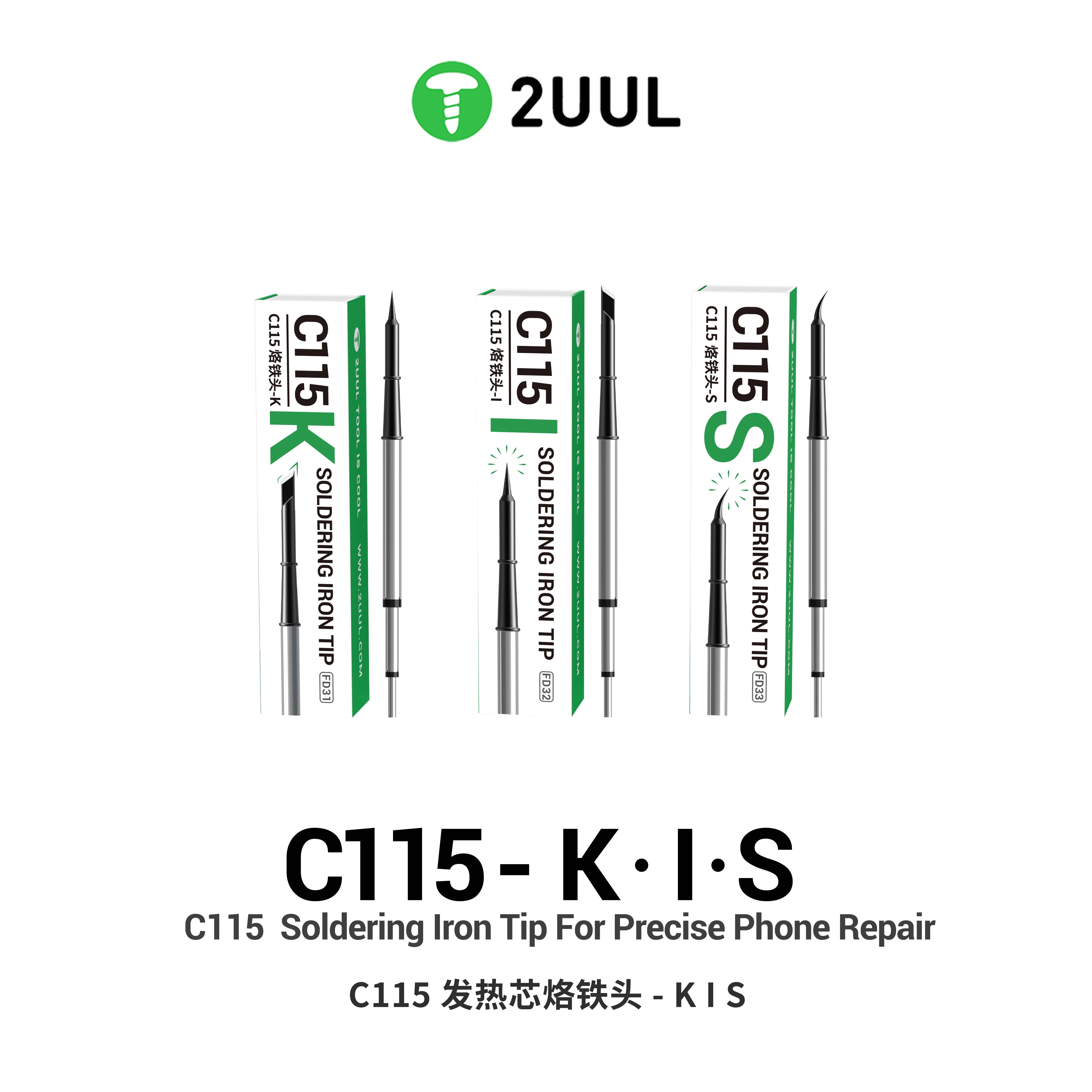 Фото Наконечник для паяльника 2UUL C115-I/S/K, сменный нагревательный элемент C115 для паяльной станции SUGON T115 C115, для микропайки и ремонта печатных плат №1