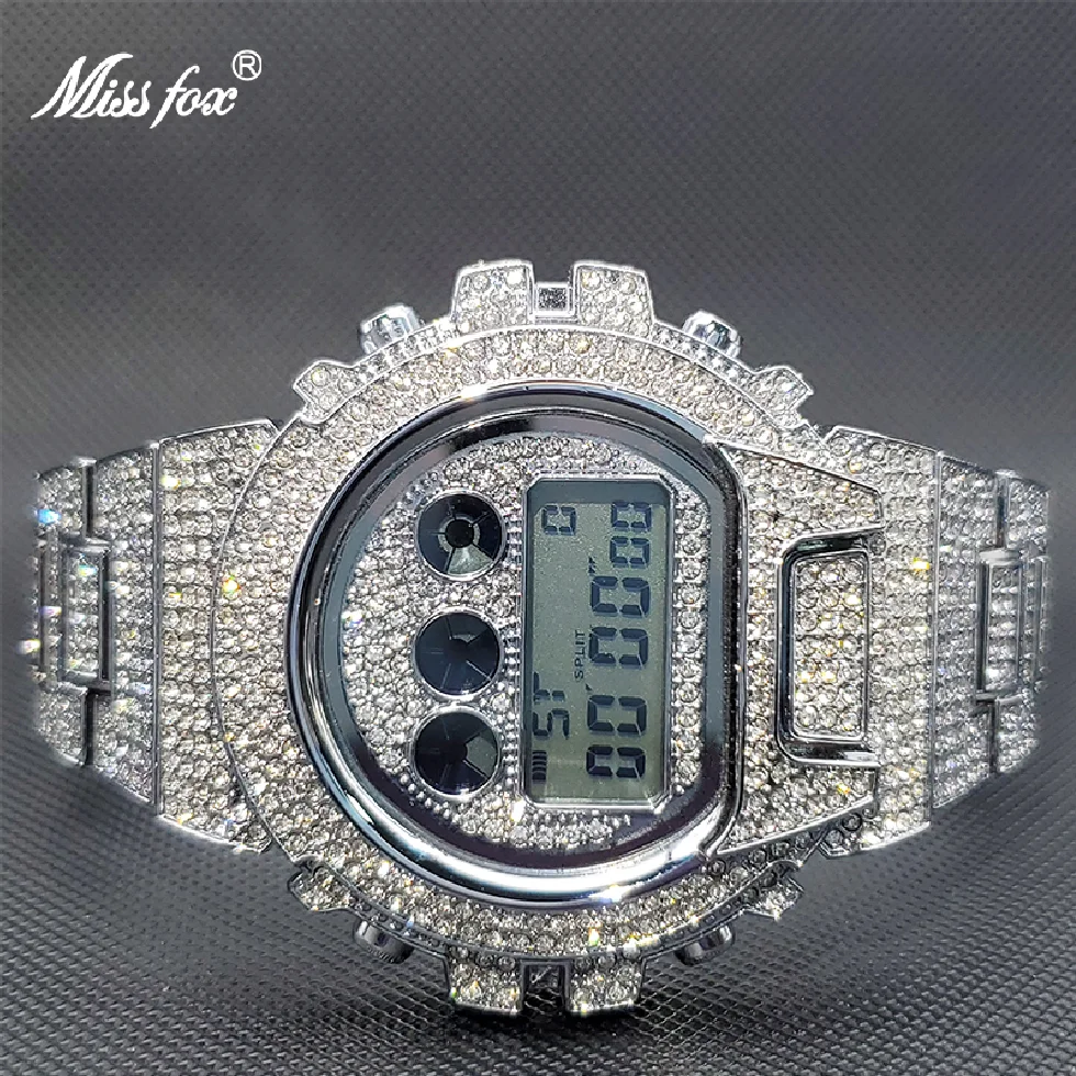 

Relogio Masculino Digital MISSFOX Full Iced G Hip Hop Style Multifunction Shock Electronics Watch For Male Watches High Quality