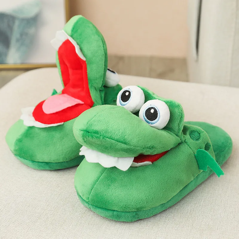Women Crocodiles Plush Slippers With Open Mouth Cotton Slippers With Moving Plush Slippers Lazy Slipper Shoes  тапки крокодил
