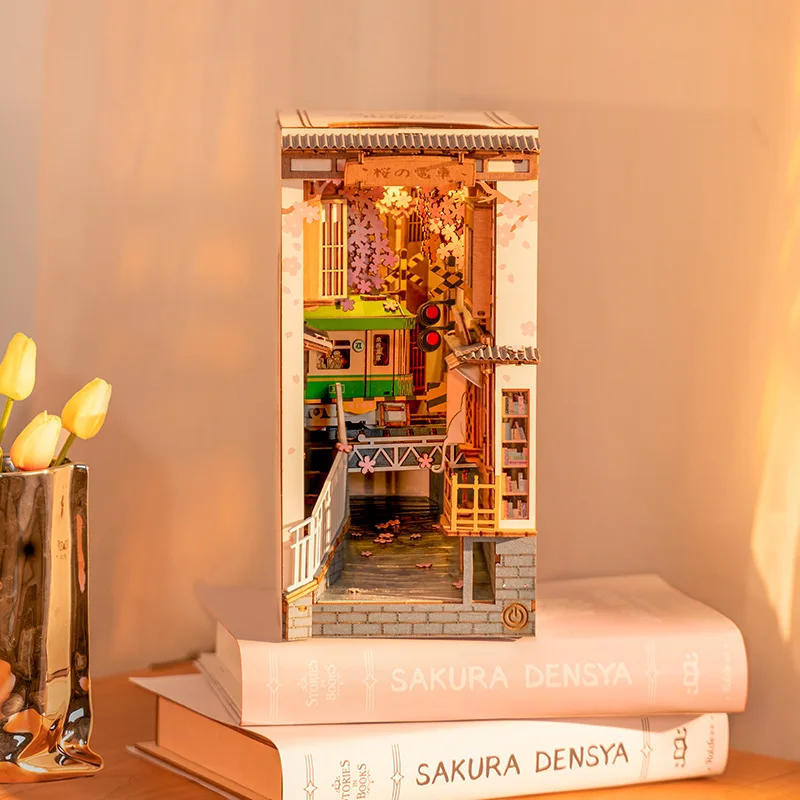 

DIY Книга Nooks японская Сакура денса рассказы в книгах серия деревянный миниатюрный дом светильник кой мебель кукольный дом наборы игрушек