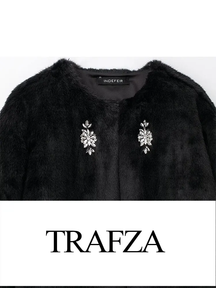 TRAFZA 2024 зимнее пальто из искусственного меха для женщин новый модный однотонный