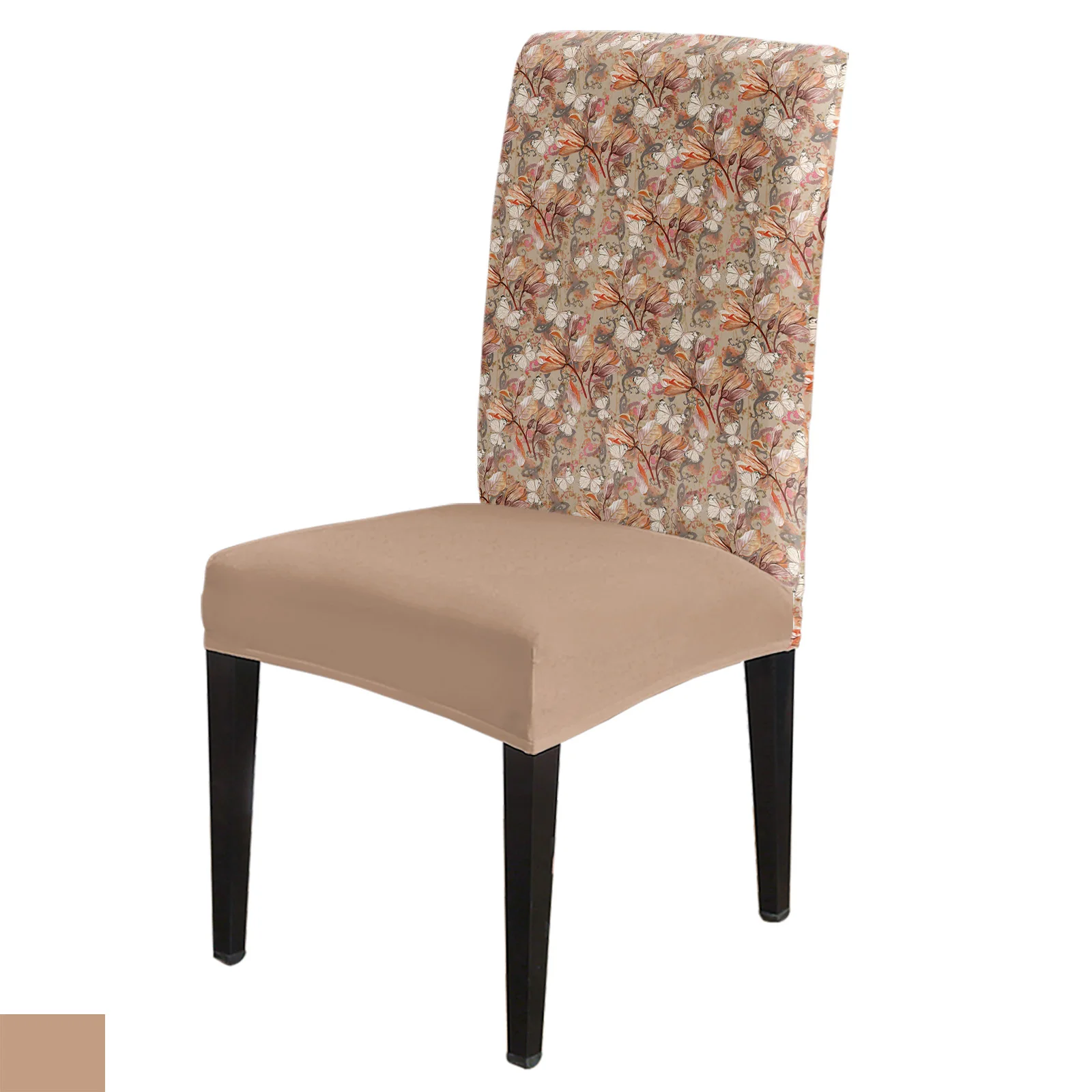 

Чехол на стул в античном стиле с изображением цветов, Листьев, бабочек, стрейчевый эластичный чехол для столовой, искусственный спандекс, для офисного стула