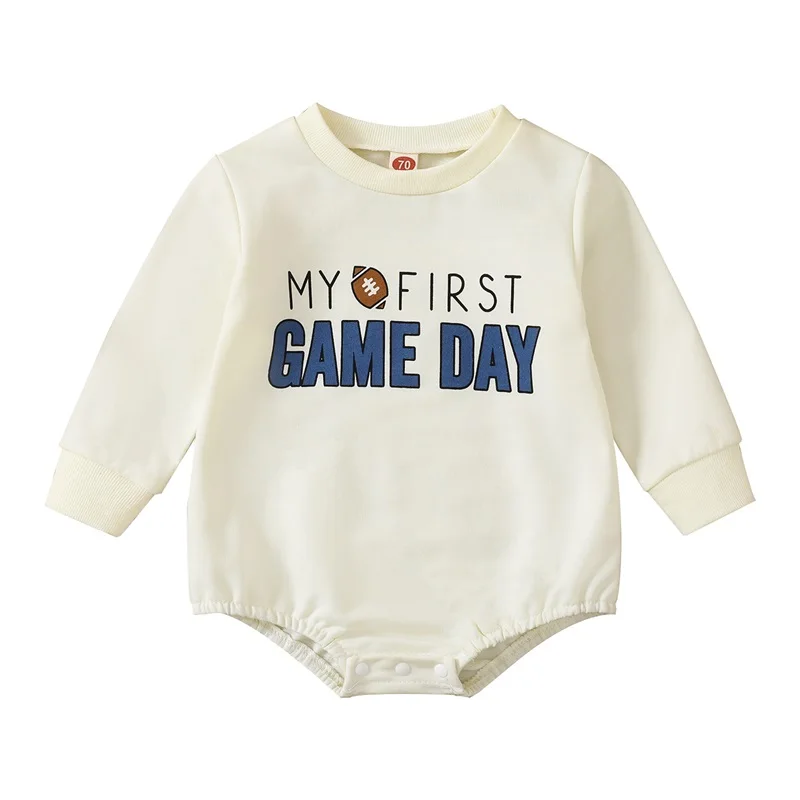 

Newborn Baby Boys Girls Romper 0-18 Month Infants Letters Football Print Long Sleeve Crew Neck Bodysuit for Casual Daily Autumn