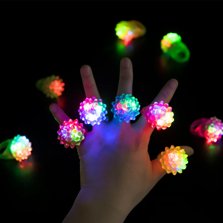 

50pcs LED Light Up Ring Bumpy Rings Flashing LED Bumpy Jelly Ring Light-Up Toy Birthday Rewards Eggs Filler Glow Party Supplies