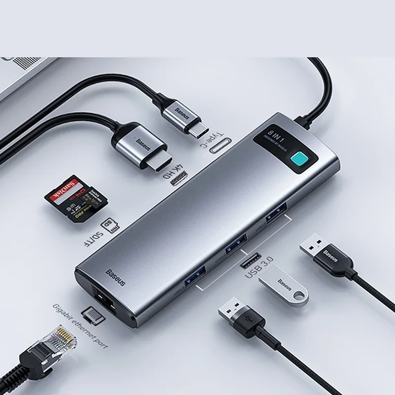 

USB-концентратор Baseus 8 в 1, совместимый с USB 2022 и HDMI