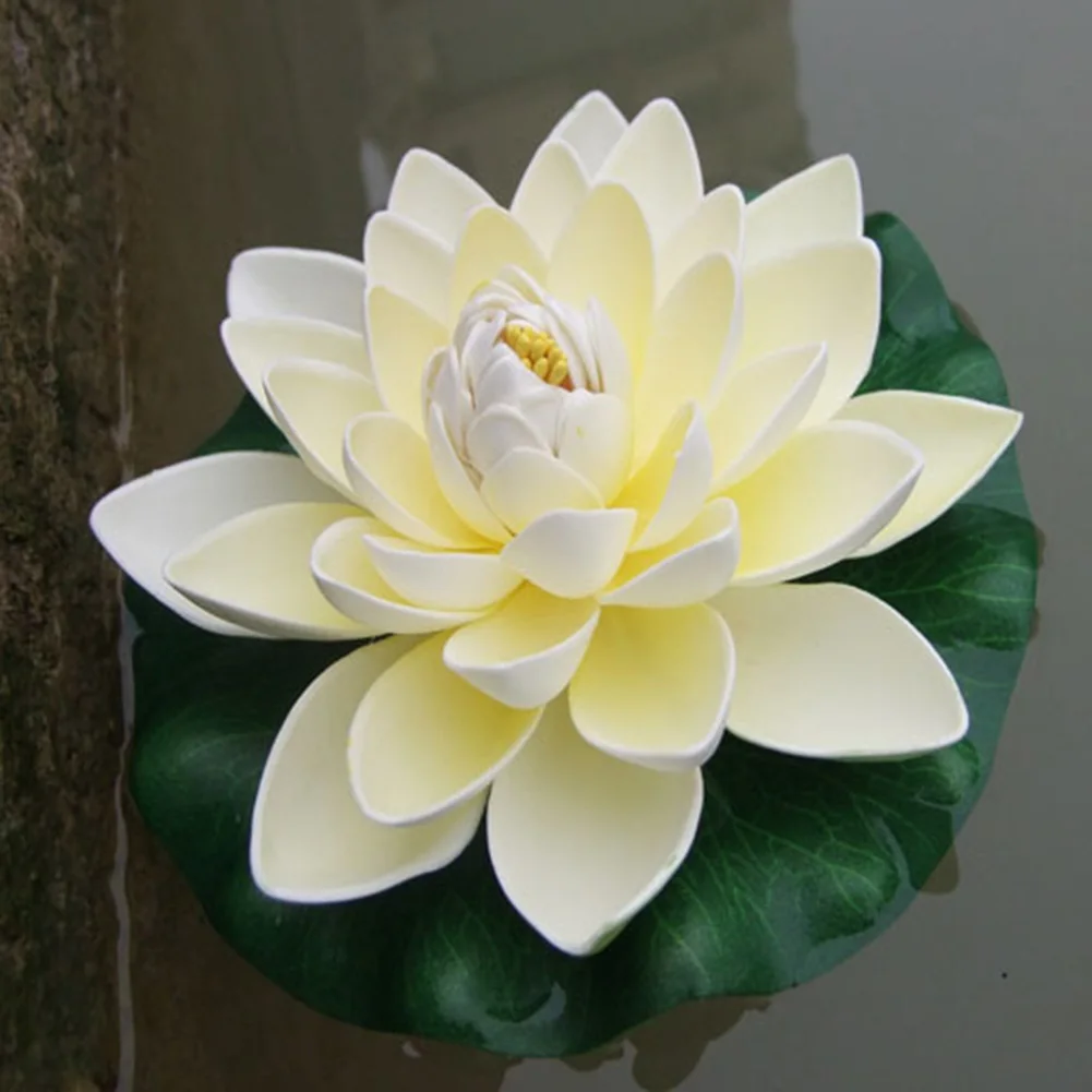 

18cm Artificial Floating Lotus Flowers Floating Pond Decor Realistic Foam Water Lily For Wedding Garden Fake Plants Decoration