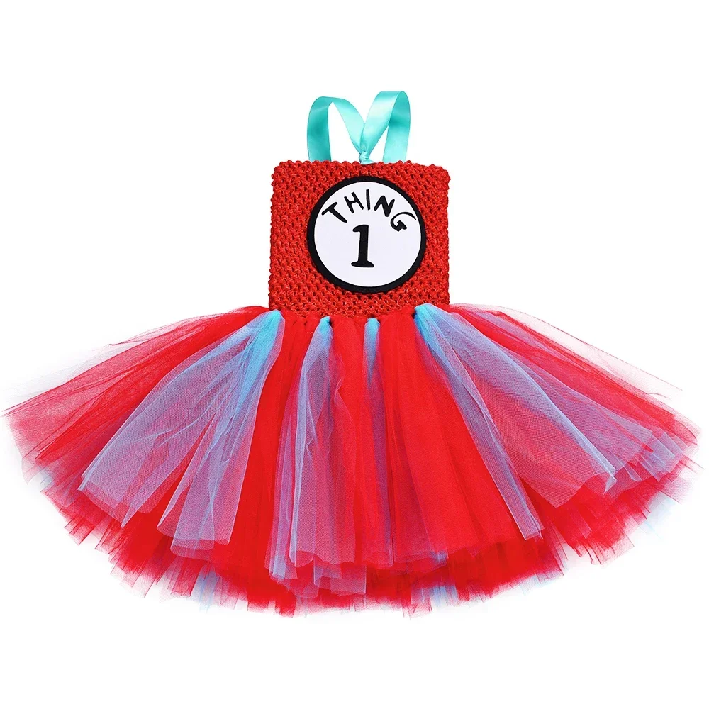 Костюмы Thing 1 и Thing 2, синее, красное платье-пачка Dr Seuss, одежда для маленьких девочек, платье принцессы на Хэллоуин, день рождения, От 1 до 14 лет (art.: 3920d276ef256) - 3920d276ef256