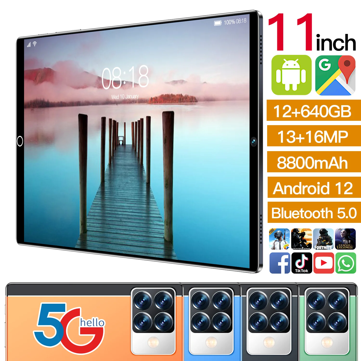 

2022 New Arrival 11 Inch 10 Core Tablet Android 12 Google Play Dual 4G/5G Network GPS Bluetooth WiFi Tablets 12GB RAM 640GB ROM