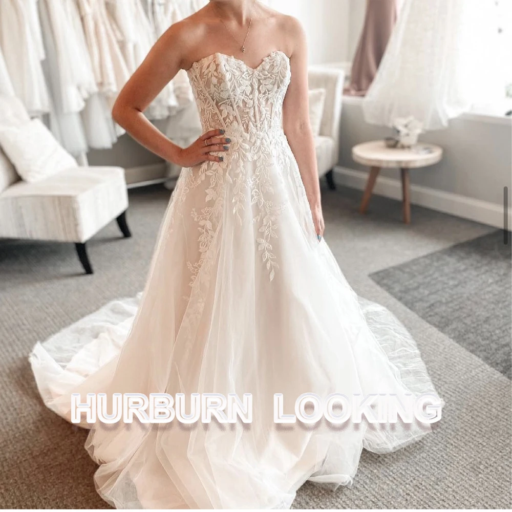

HERBURN A-Line Wedding Dresses Sweetheart Zipper Court Train New Arrival Appliques 2023 2023 Robe De Mariée Engagement Plus