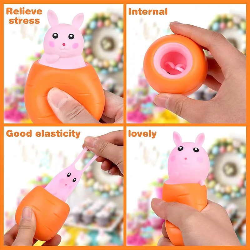 Carrot Rabbit Stress Ball Easter Bunny Squeeze Radish Rabbit Toy Fidget Pressure Ball for Teens Adults Release Anxiety Improving enlarge