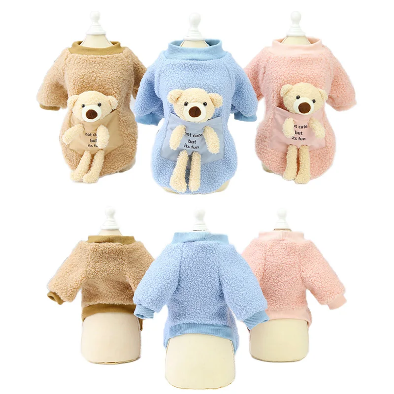 

Pet Costume Cute Dog Clothes Wiht Bear Doll For Small Medium Dogs Cats Clothing Poodle Yorkies Pug Pullover Shirt Puppy Apparel