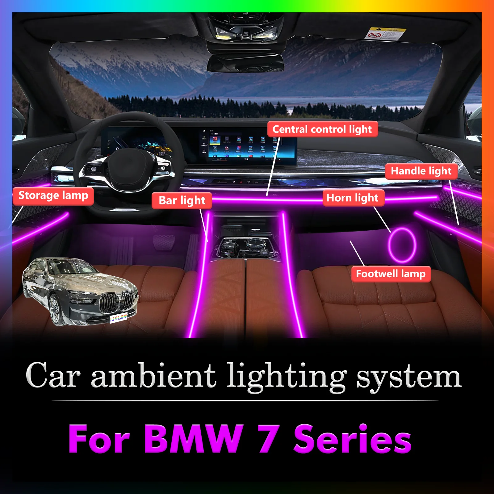 Для BMW 7 серии салон автомобиля декоративный окружающий свет RGB 64-цветный