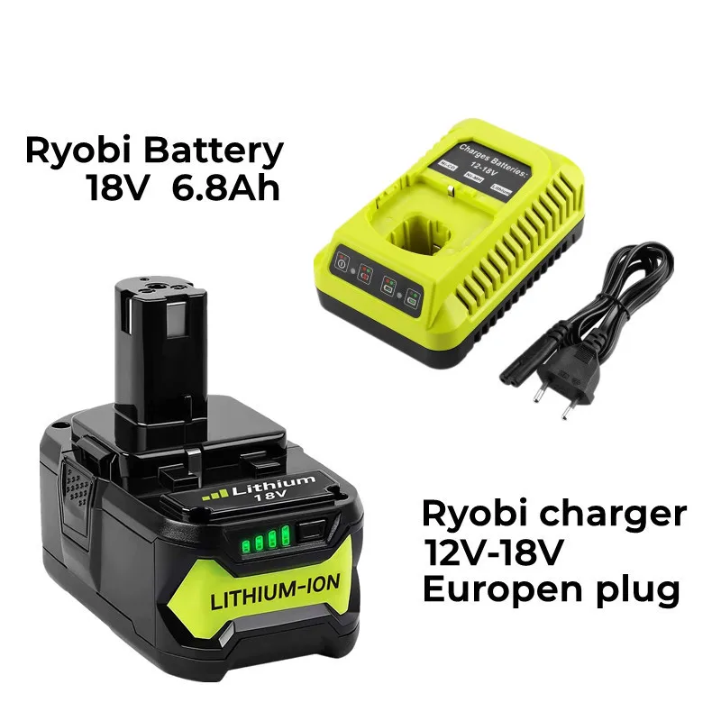 

for Ryobi 18V 6800mAh High Capacity Lithium Battery for Ryobi ONE+ P102 P103 P104 P105 P107 Cordless Power Tools+charger