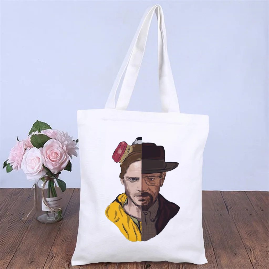 

Two-FacedHandbag Breaking Bad Walter White TV Show Shoulder Canvas Bags Girls Boys Pocket Shopper HandBags Kawaii Pouch Tote Bag
