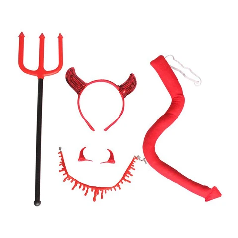 Комплект аксессуаров для костюма красного дьявола, Пластиковый Дьявол с трезубчивечерние и длинным хвостом, реквизит для представлений и косплея на Хэллоуин