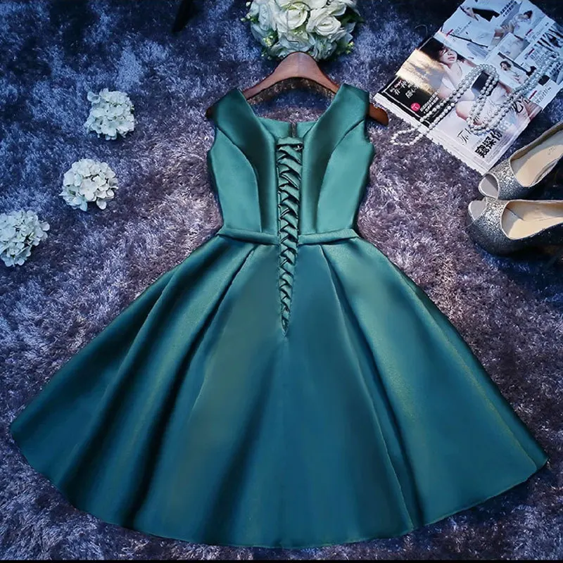 Простой сатин Короткие коктейльные платья свадебные банкетные женвечерние