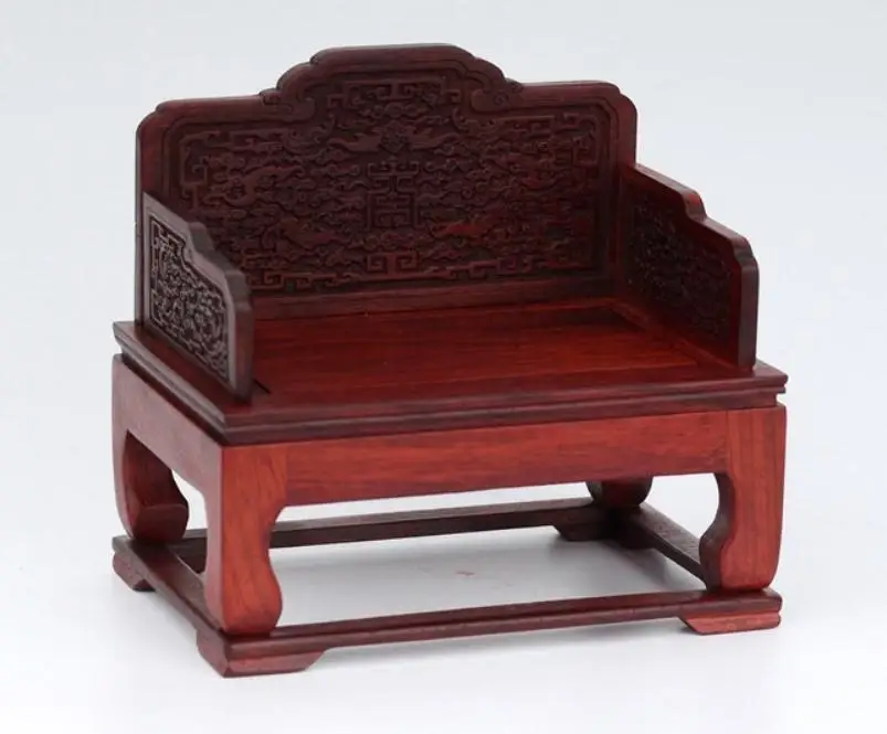 Chinese Rosewood Miniature Furniture Wood Relief Throne 5.3 Inch