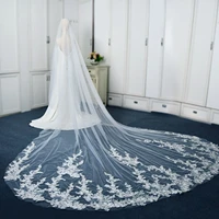 3d flowers appliqued long wedding veil with comb bridal blusher veils embroidered drop veil double tier cathedral wedding veils